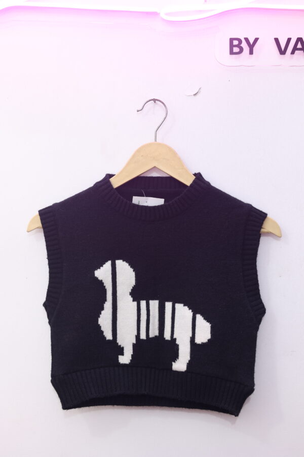 Graphic Knit Vest with Animal Motif - Image 2