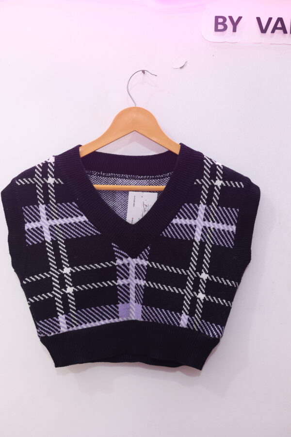 Lavender Checkered Knit Vest - Image 3