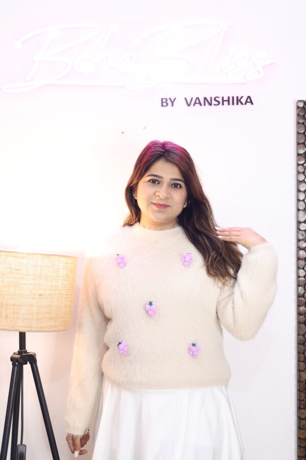 Fuzzy Grape-Embellished Sweater - Image 4