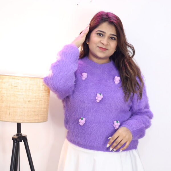 Fuzzy Grape-Embellished Sweater